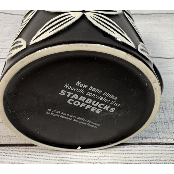 Starbucks 2008 Coffee Mug Hawaiian Tiki Flower Black Red New Bone China 16 oz - Picture 6 of 6